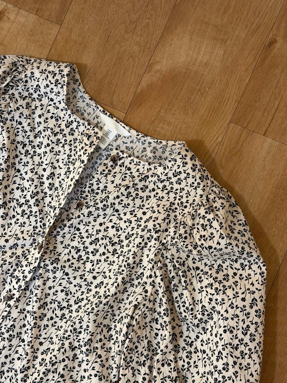 H&M Cream Blouse with Black Floral Print